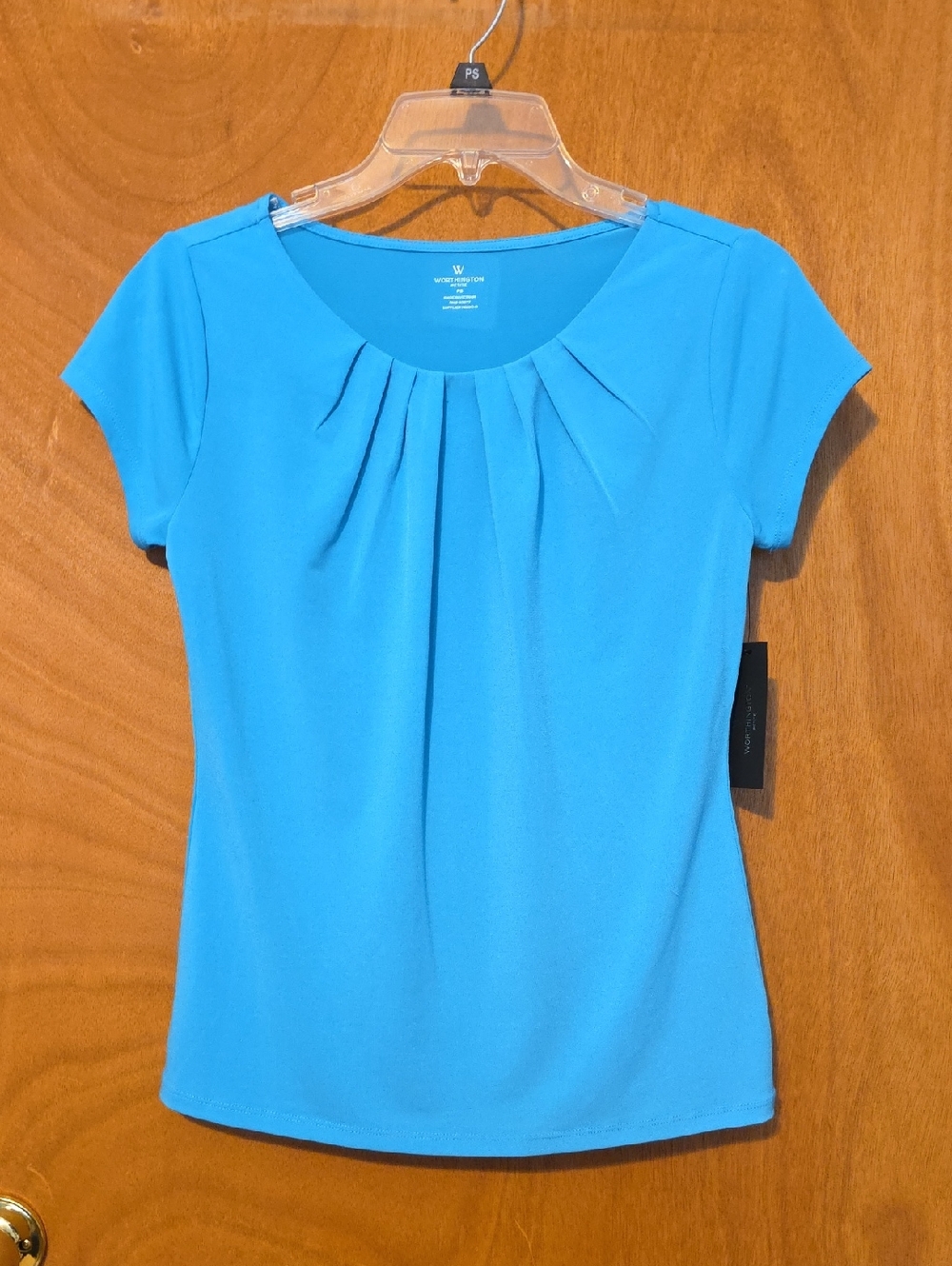 Worthington Bright Blue Pleated Scoop Neck Top